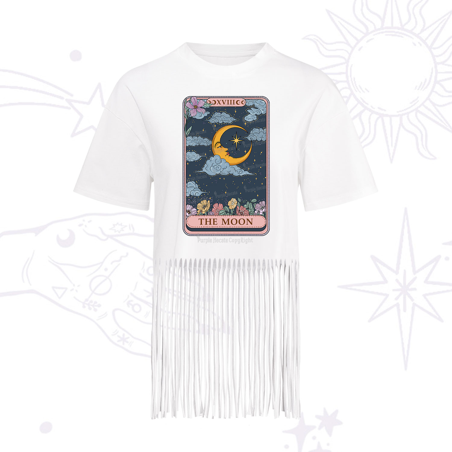 Purplehecate The Moon Tarot Card Fringe Hem T-Shirt