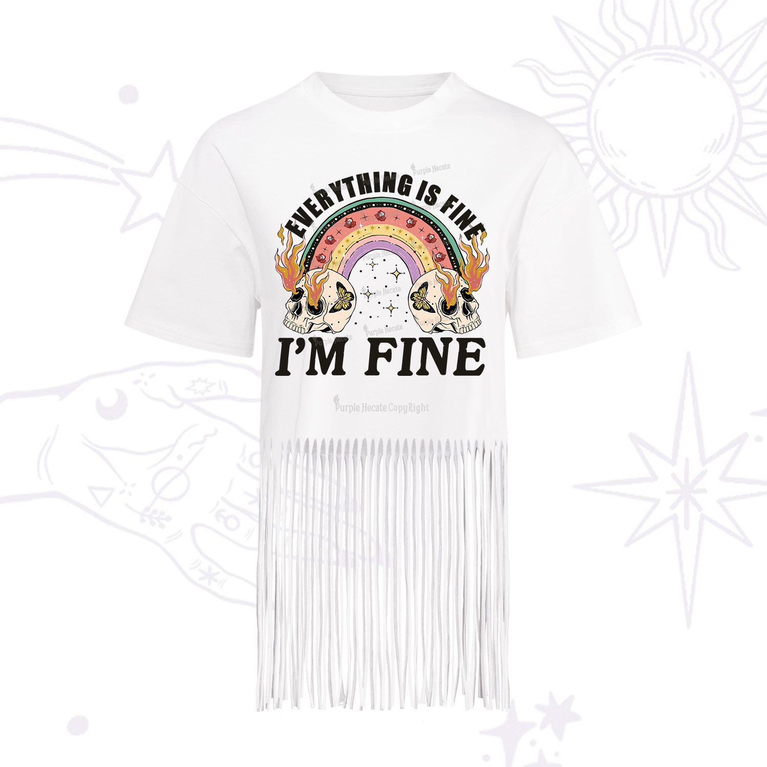 Purplehecate Everything Is Fine Fringe Hem T-Shirt
