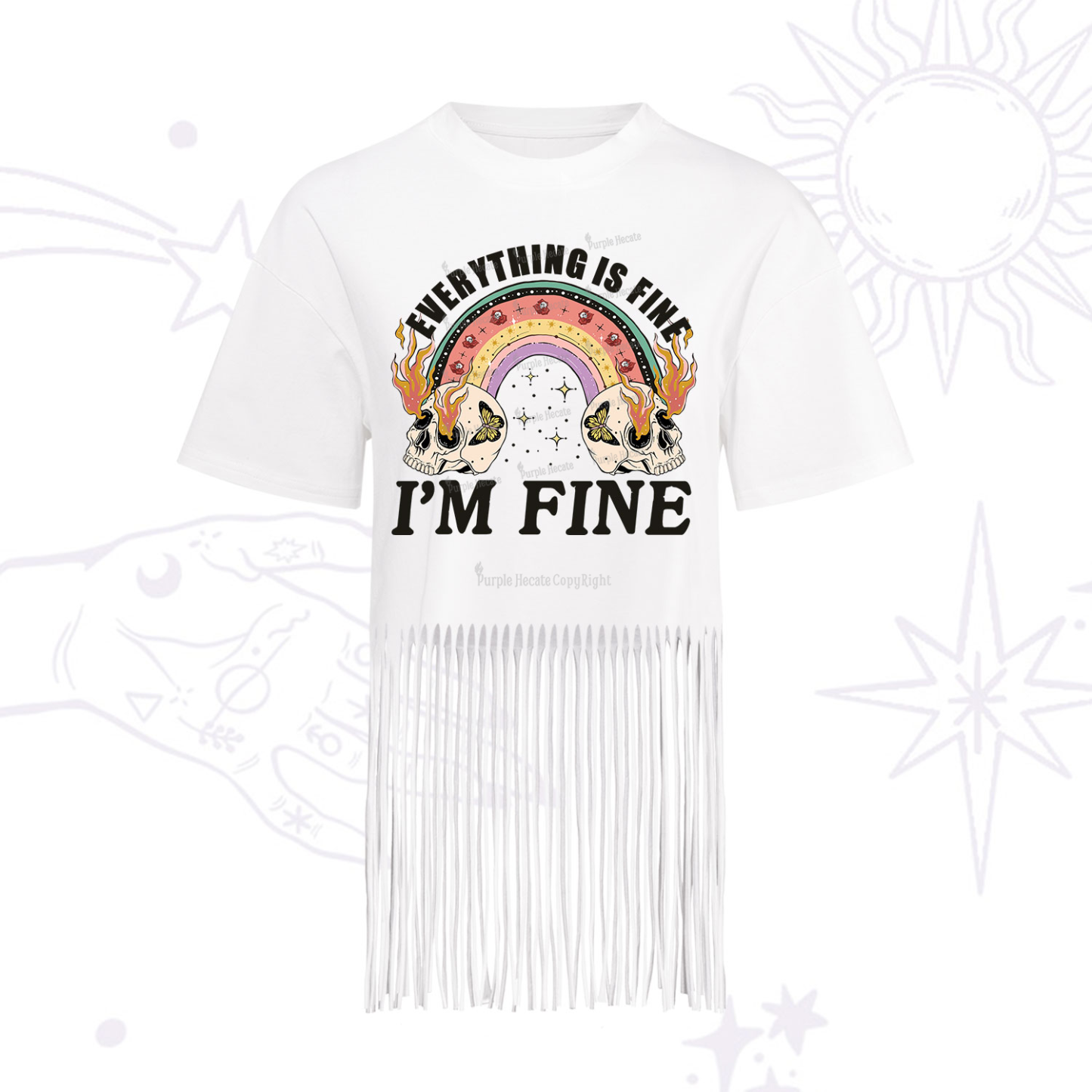 Purplehecate Everything Is Fine Fringe Hem T-Shirt