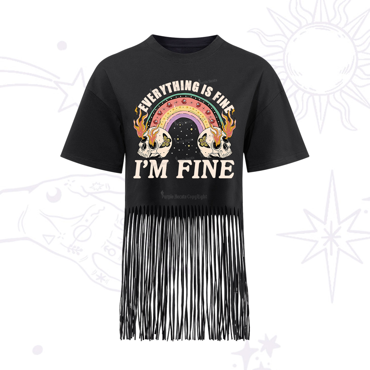 Purplehecate Everything Is Fine Fringe Hem T-Shirt