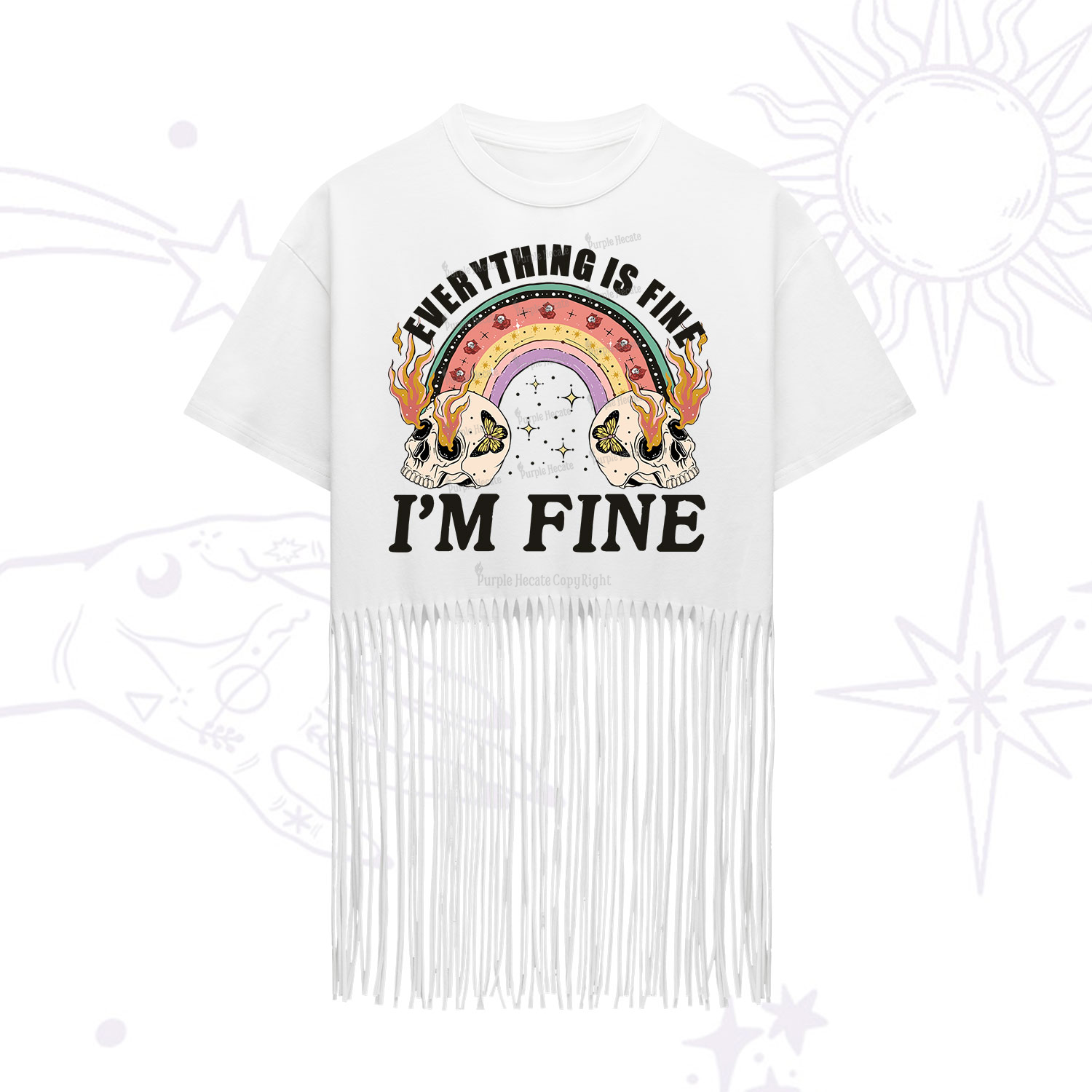 Purplehecate Everything Is Fine Fringe Hem T-Shirt