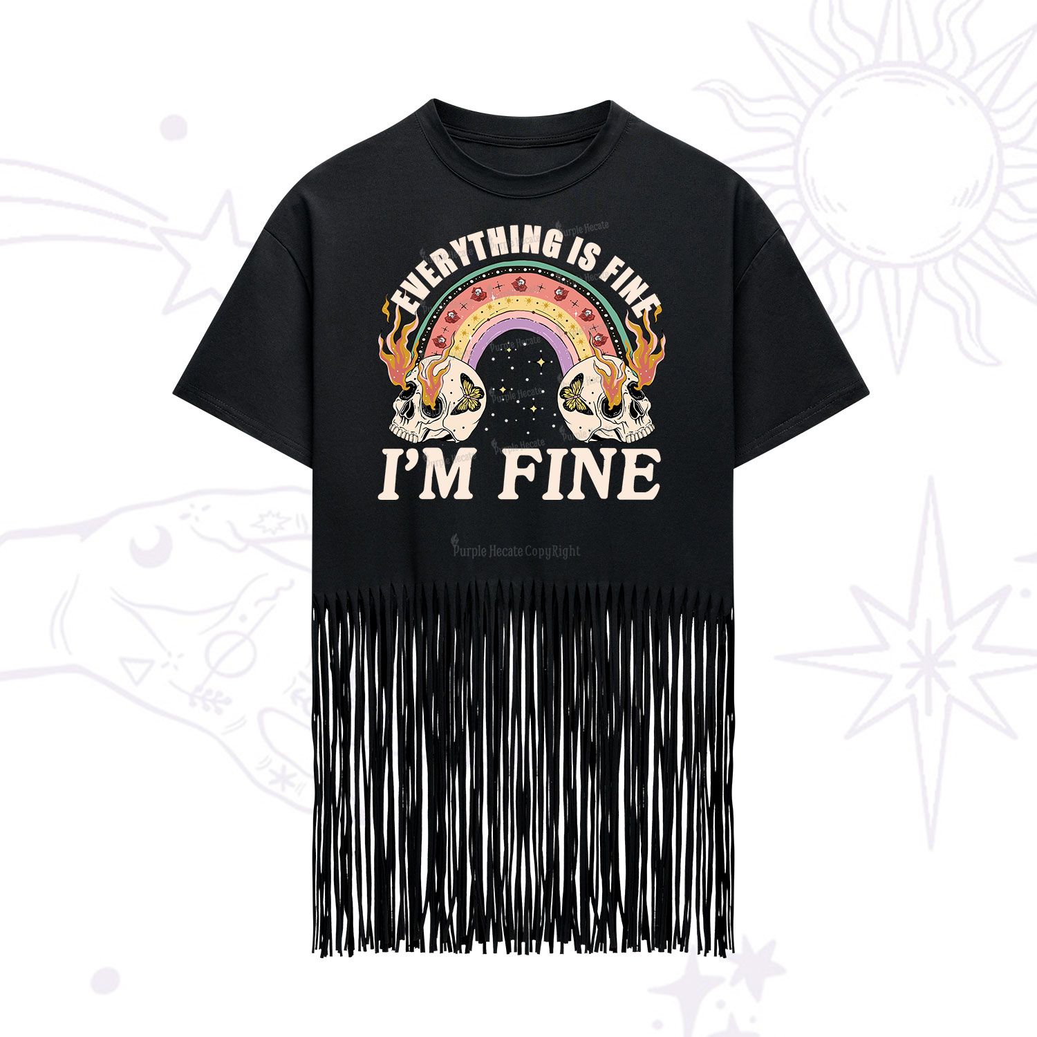 Purplehecate Everything Is Fine Fringe Hem T-Shirt