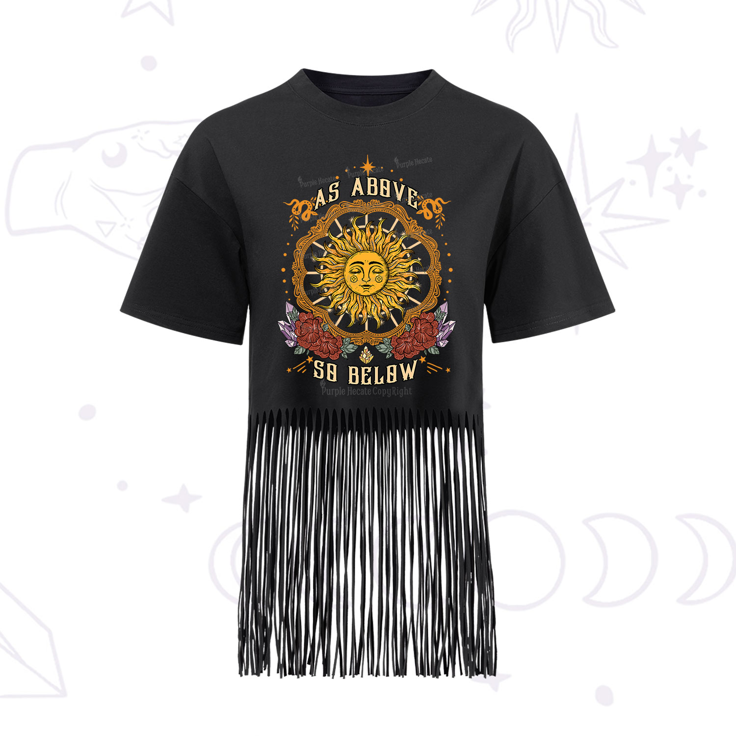 Purplehecate As Above So Below Fringe Hem T-Shirt