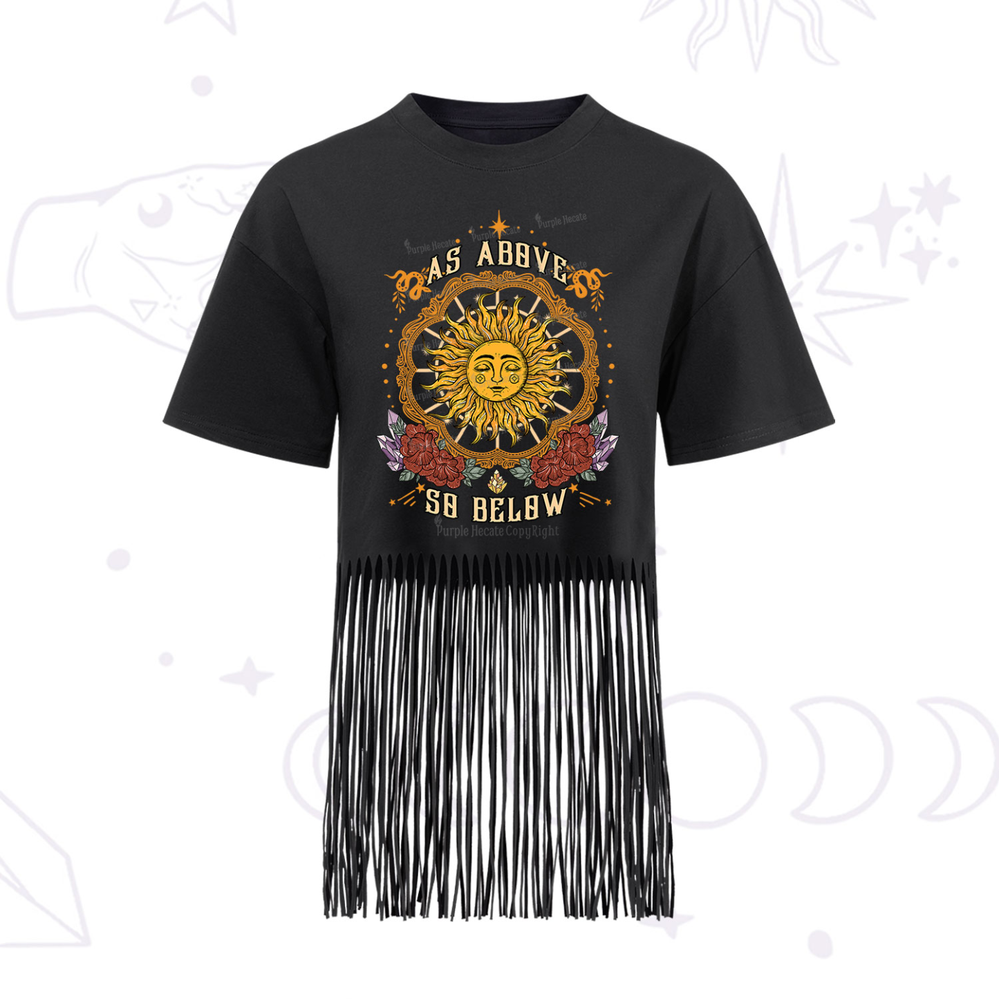 Purplehecate As Above So Below Fringe Hem T-Shirt