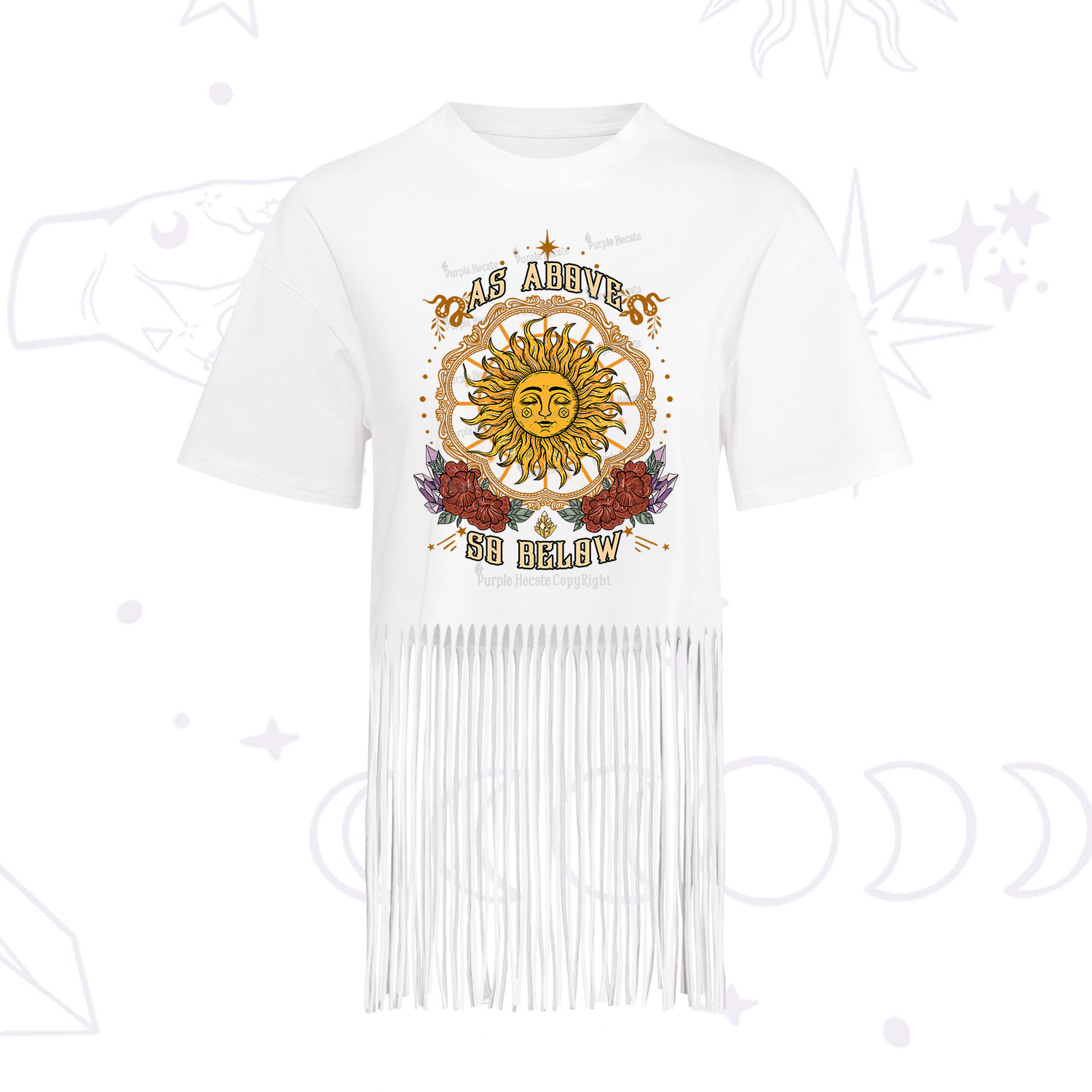 Purplehecate As Above So Below Fringe Hem T-Shirt