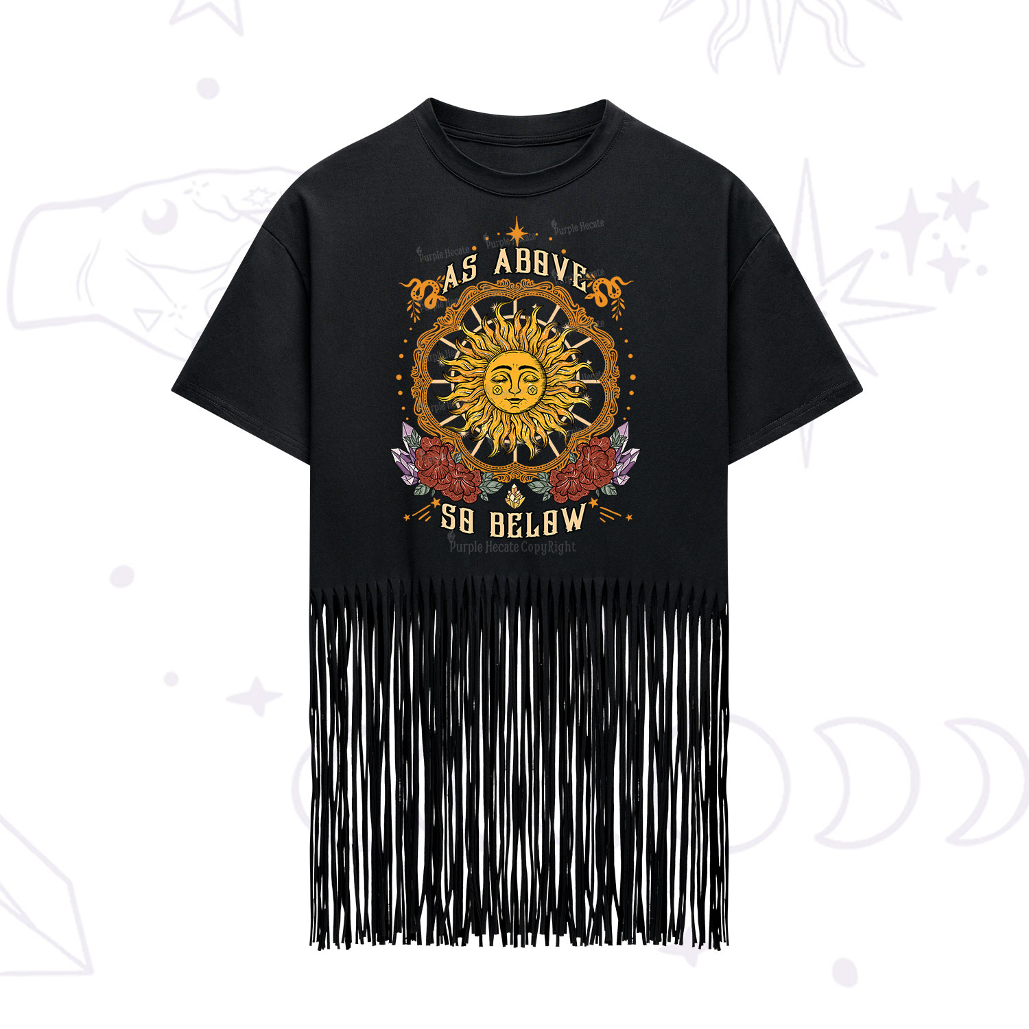 Purplehecate As Above So Below Fringe Hem T-Shirt