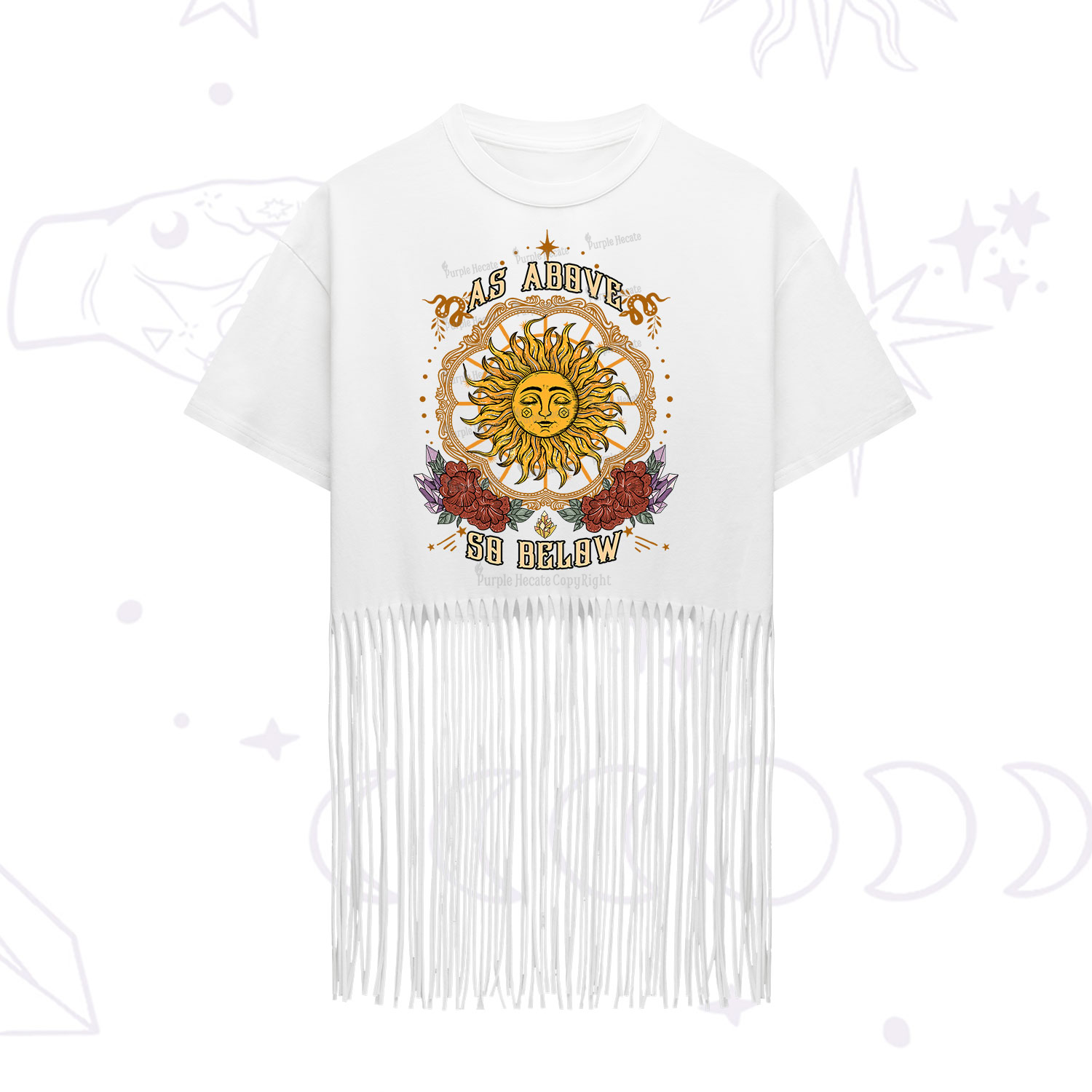 Purplehecate As Above So Below Fringe Hem T-Shirt