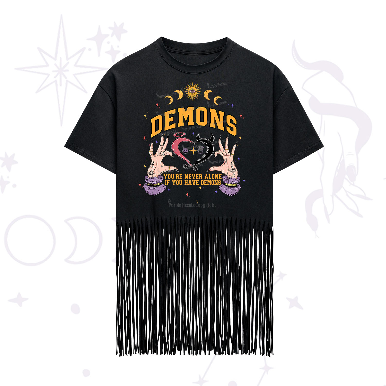 Purplehecate You're Never Alone If You Have Demons Fringe Hem T-Shirt