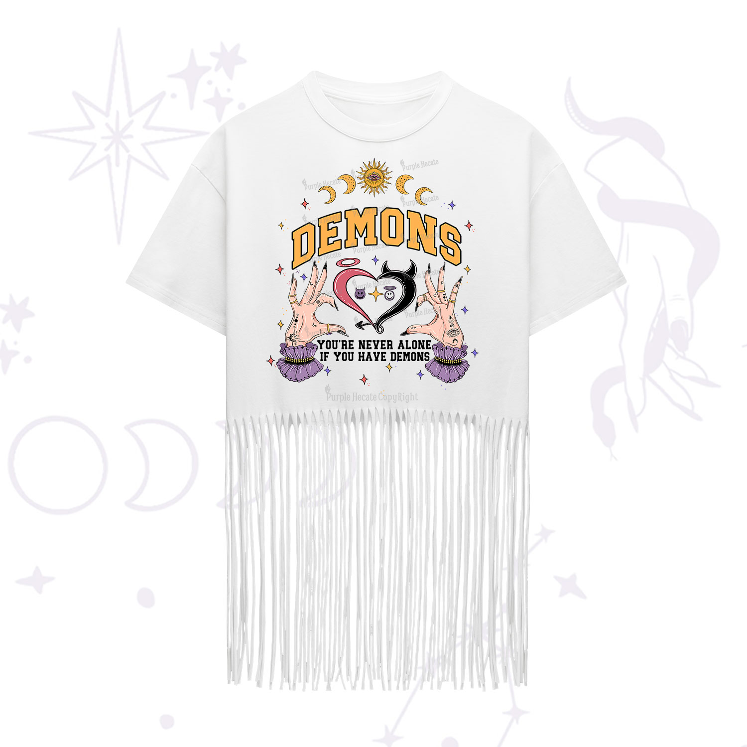 Purplehecate You're Never Alone If You Have Demons Fringe Hem T-Shirt