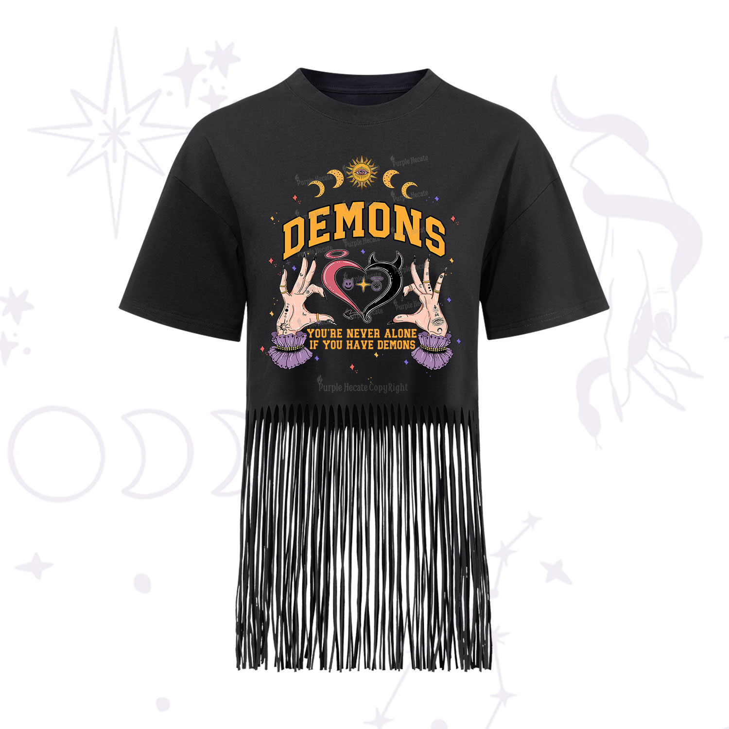 Purplehecate You're Never Alone If You Have Demons Fringe Hem T-Shirt