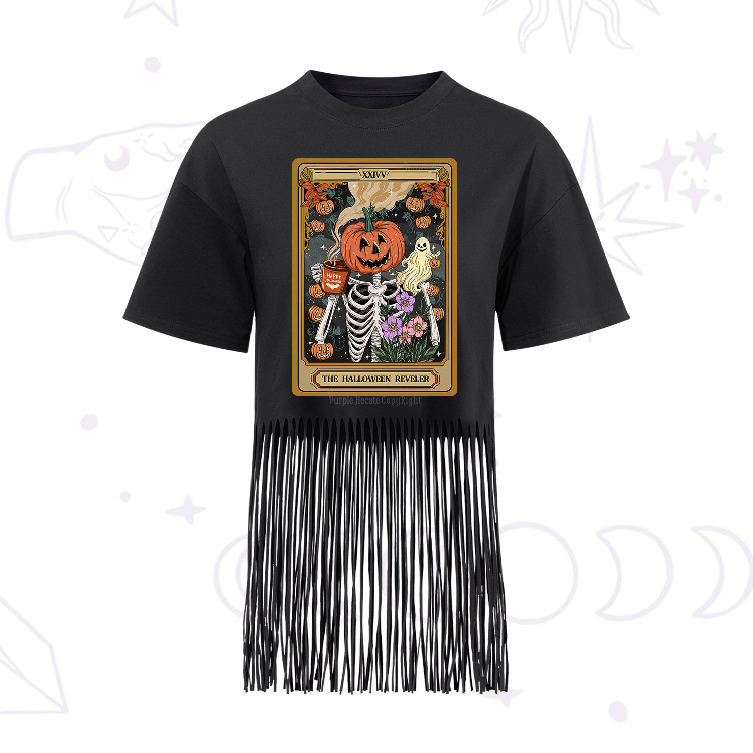 Purplehecate The Halloween Reveler Tarot Fringe Hem T-Shirt