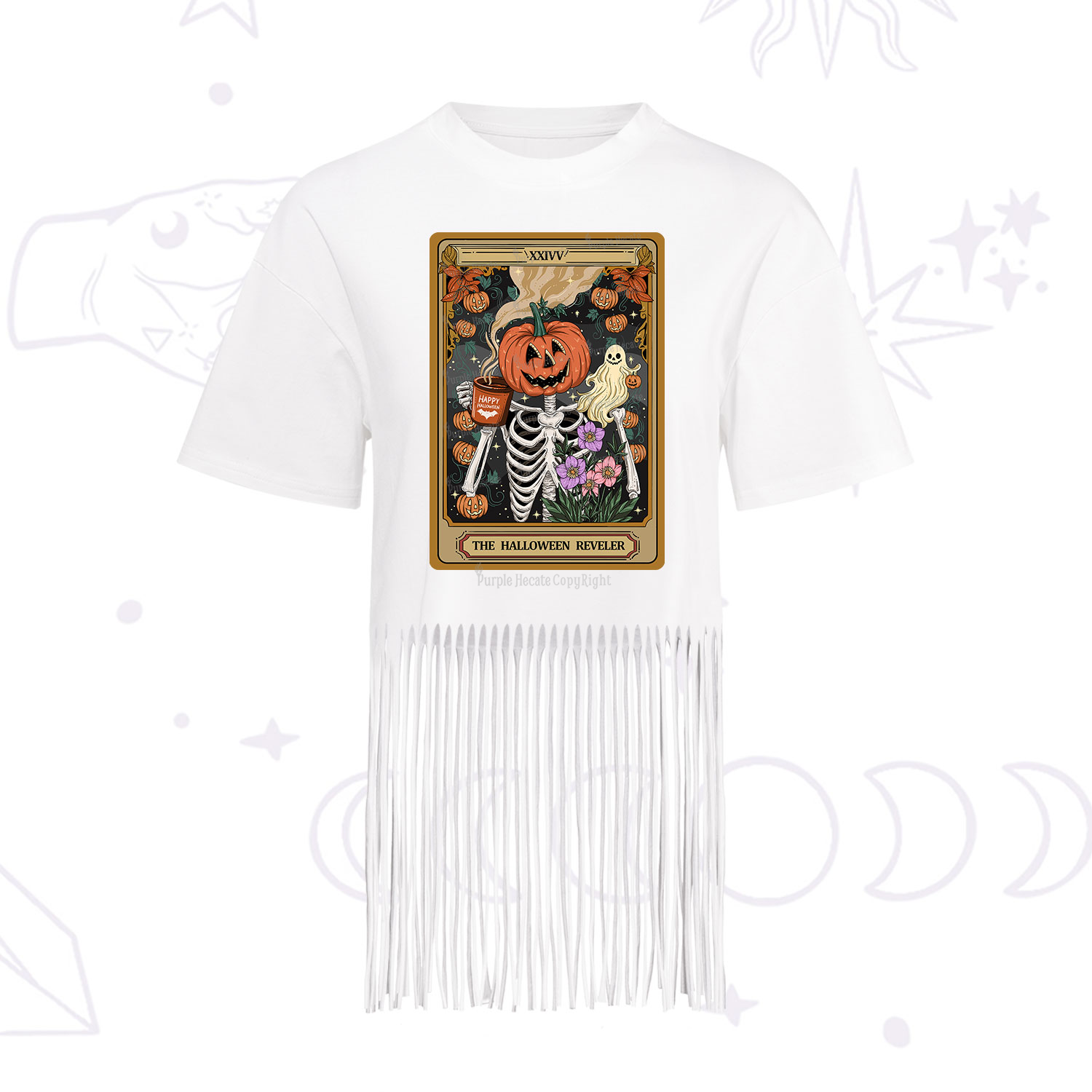 Purplehecate The Halloween Reveler Tarot Fringe Hem T-Shirt