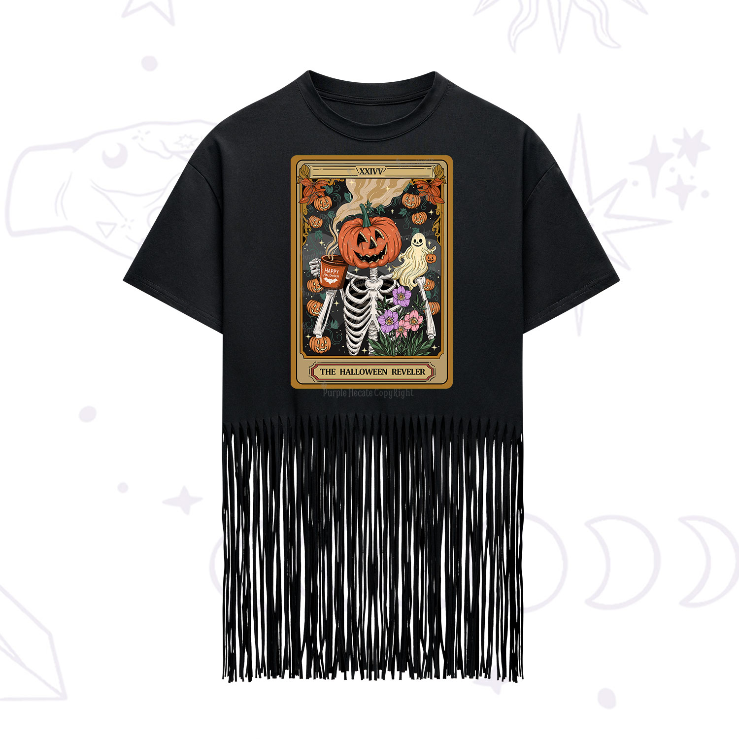 Purplehecate The Halloween Reveler Tarot Fringe Hem T-Shirt
