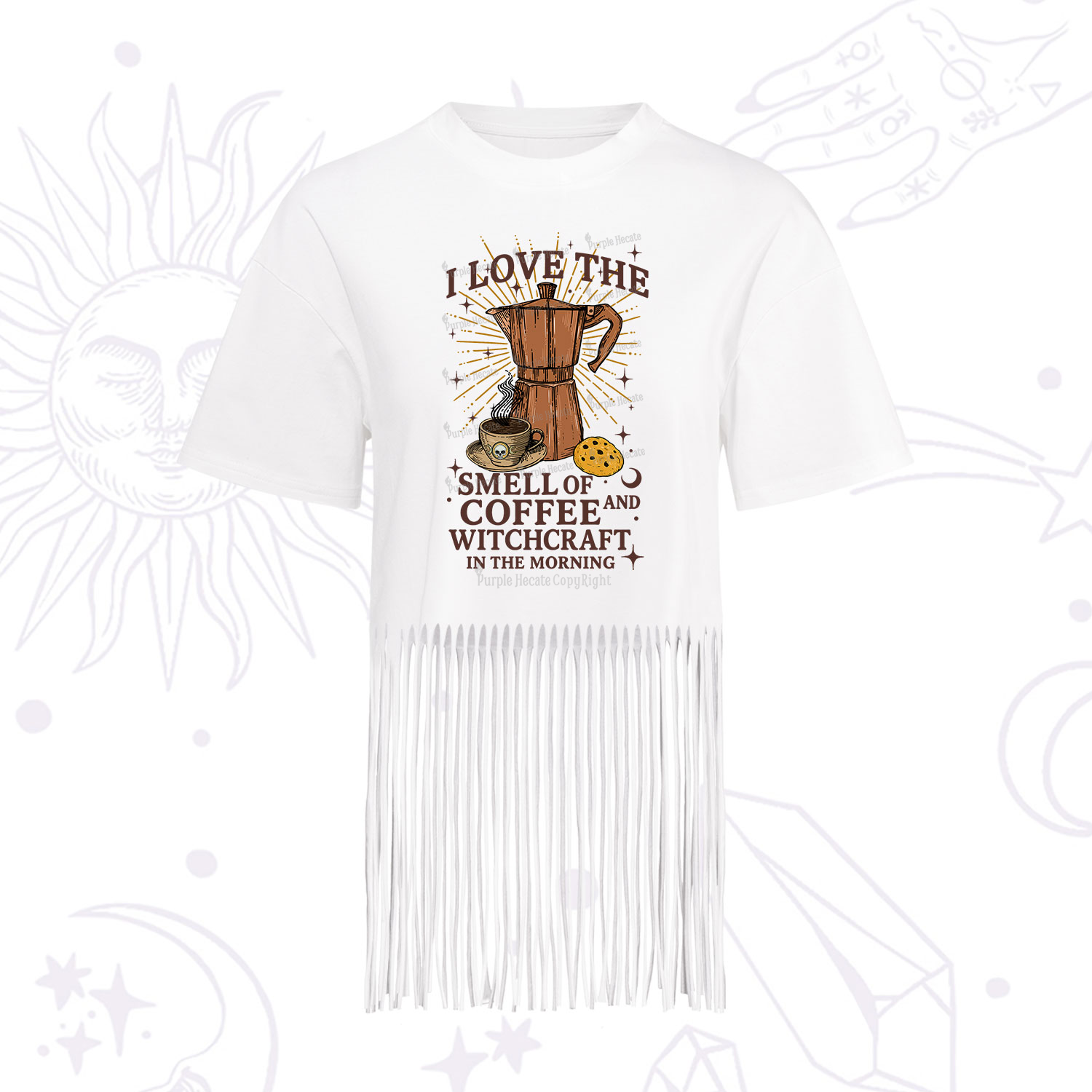 Purplehecate I Love The Smell Of Coffee And Witchcraft In The Morning Fringe Hem T-Shirt