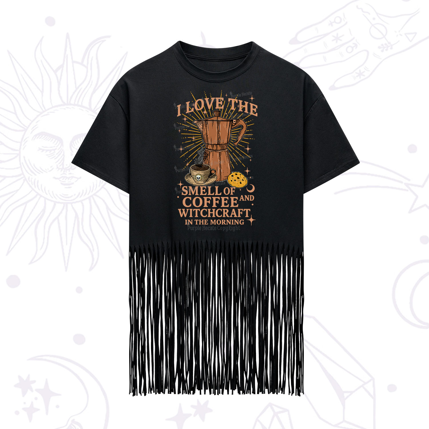 Purplehecate I Love The Smell Of Coffee And Witchcraft In The Morning Fringe Hem T-Shirt