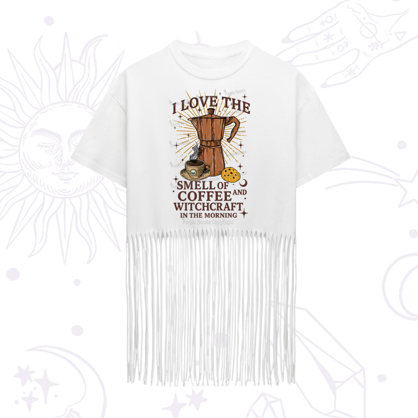 Purplehecate I Love The Smell Of Coffee And Witchcraft In The Morning Fringe Hem T-Shirt
