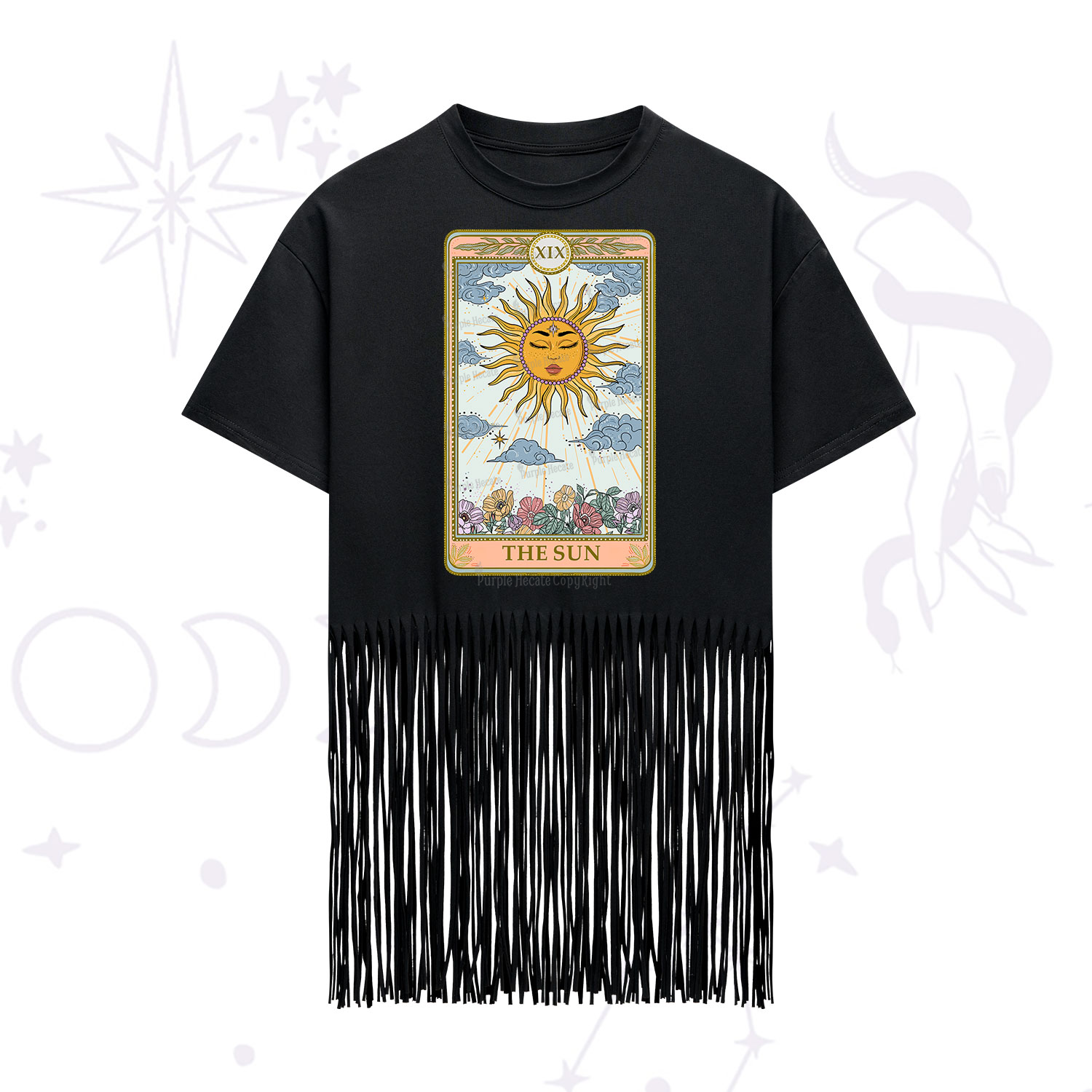 Purplehecate The Sun Tarot Fringe Hem T-Shirt