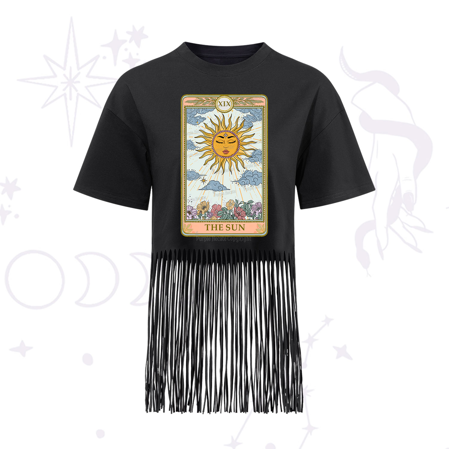 Purplehecate The Sun Tarot Fringe Hem T-Shirt