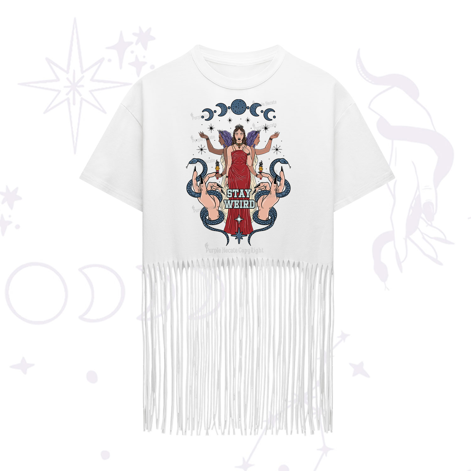 Purplehecate Stay Weird Goddess Fringe Hem T-Shirt