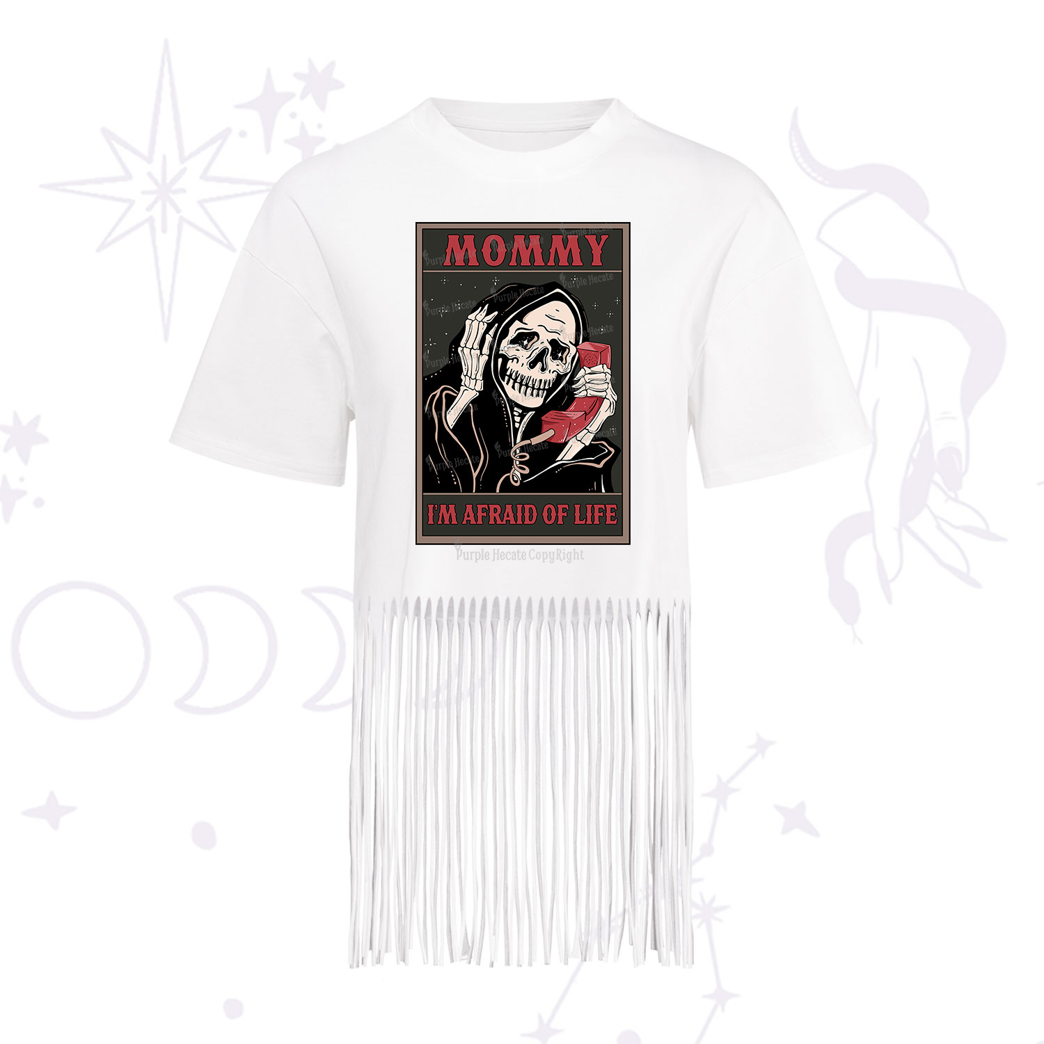 Purplehecate The Mommy I'm Afraid Of Life Oracle Card Fringe Hem T-Shirt
