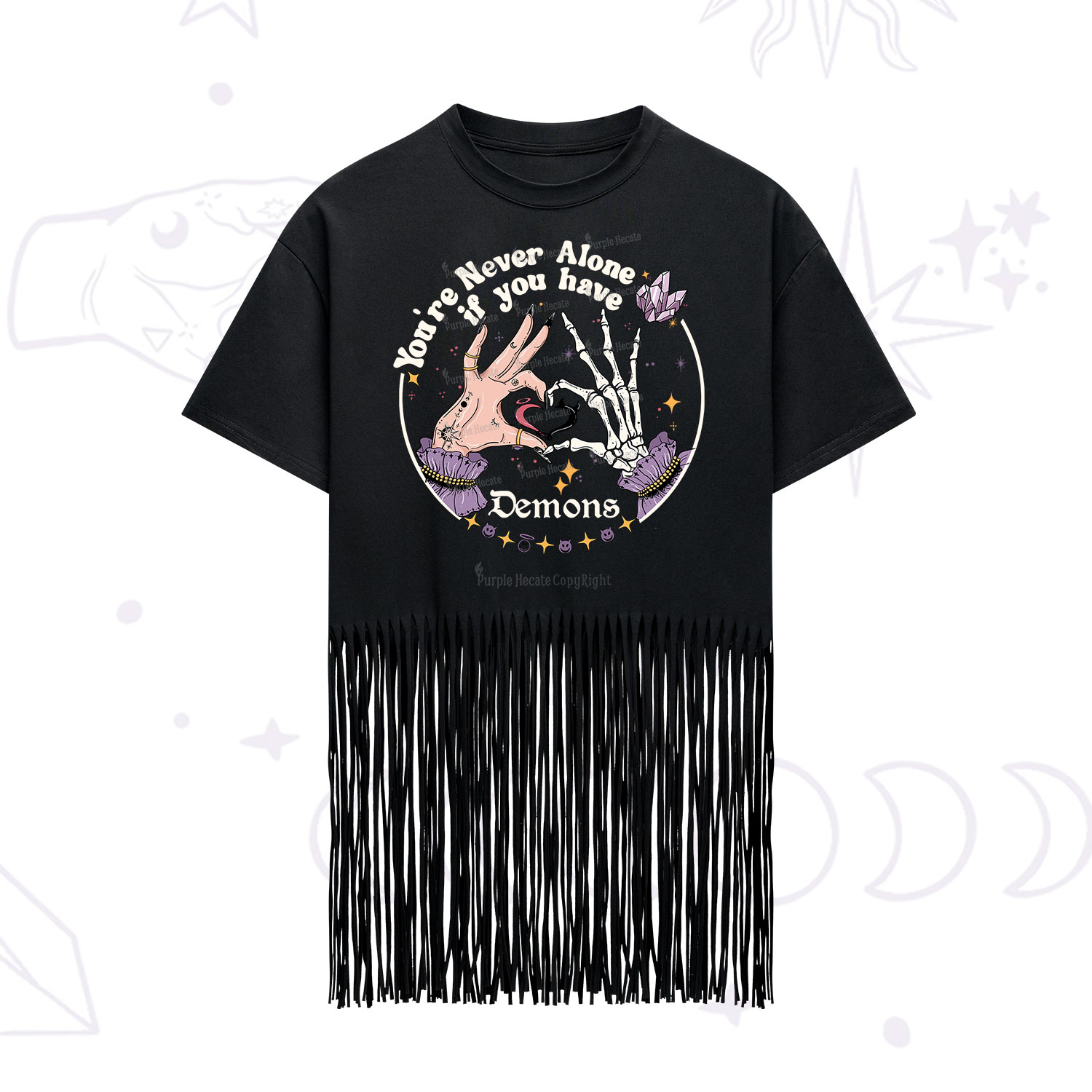 Purplehecate You're Never Alone If You Have Demons Fringe Hem T-Shirt