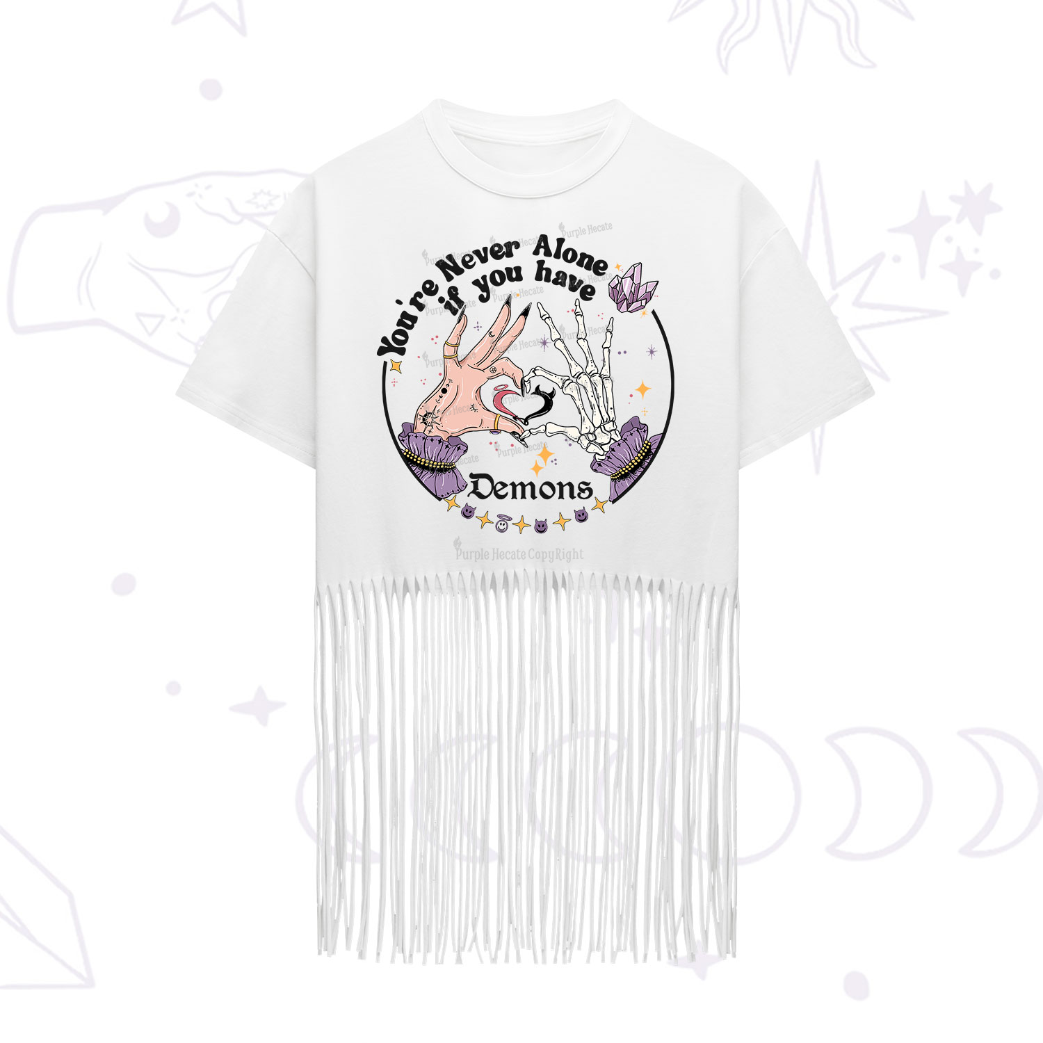 Purplehecate You're Never Alone If You Have Demons Fringe Hem T-Shirt