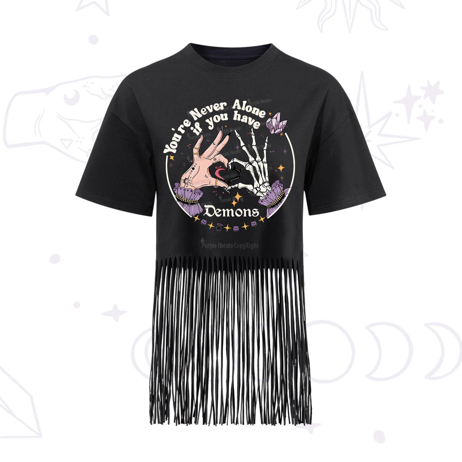Purplehecate You're Never Alone If You Have Demons Fringe Hem T-Shirt