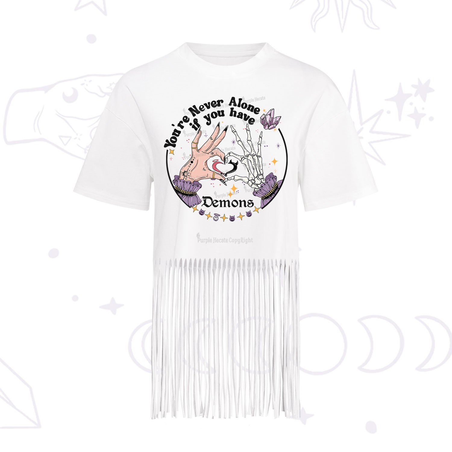 Purplehecate You're Never Alone If You Have Demons Fringe Hem T-Shirt