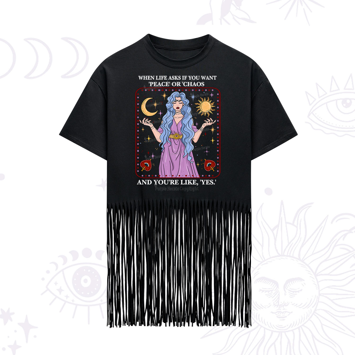 Purplehecate Peace Or Chaos Fringe Hem T-Shirt