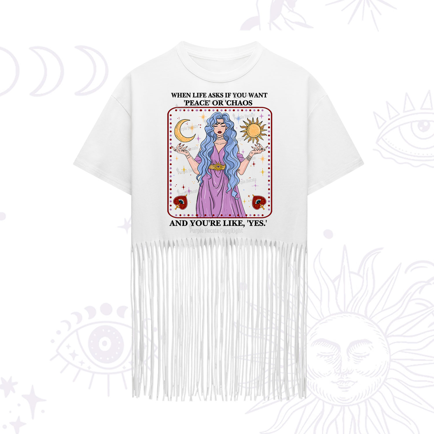 Purplehecate Peace Or Chaos Fringe Hem T-Shirt