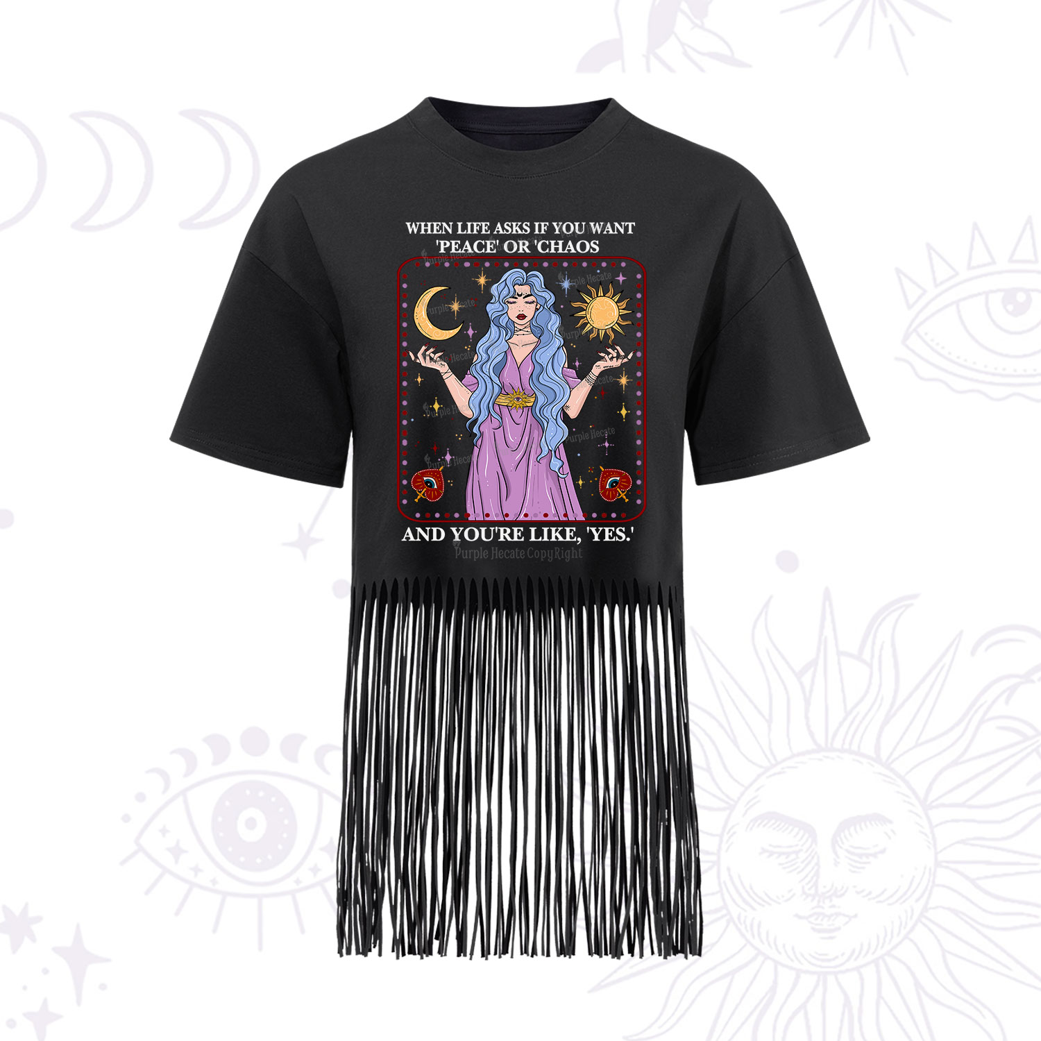 Purplehecate Peace Or Chaos Fringe Hem T-Shirt