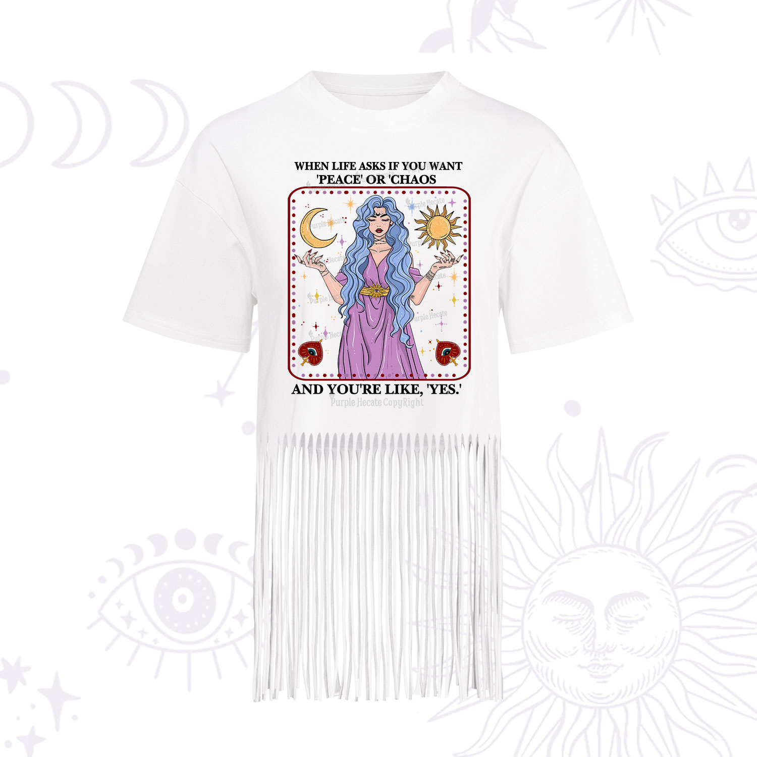 Purplehecate Peace Or Chaos Fringe Hem T-Shirt