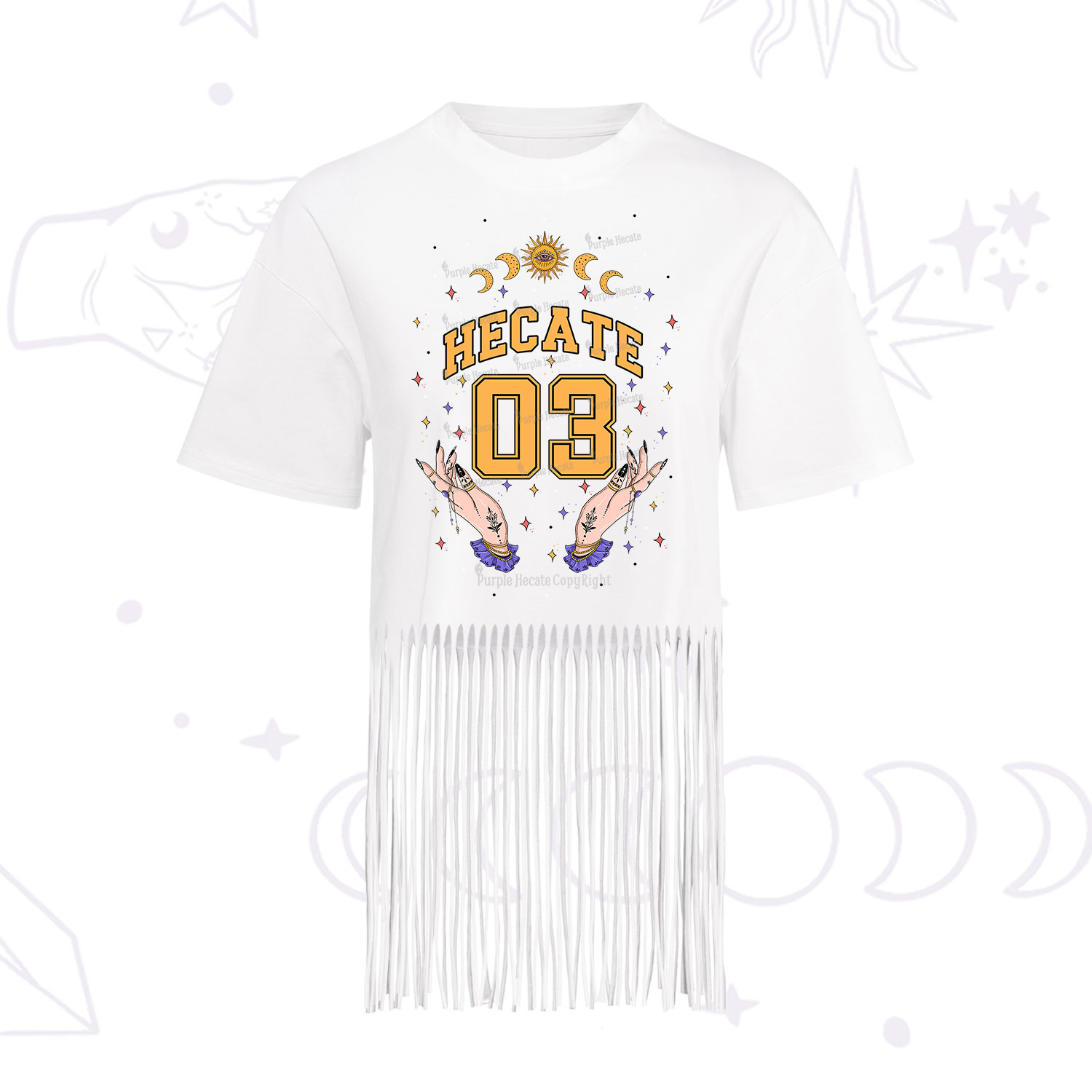 Purplehecate Hecate Moonlight Sorcery Fringe Hem T-Shirt