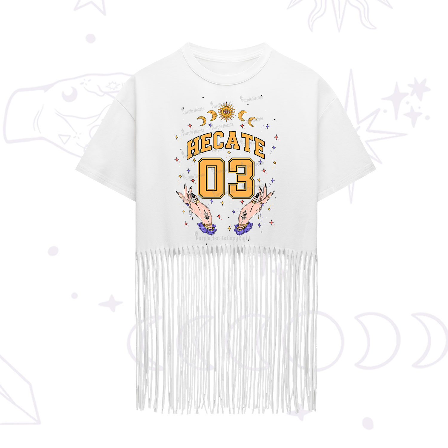 Purplehecate Hecate Moonlight Sorcery Fringe Hem T-Shirt