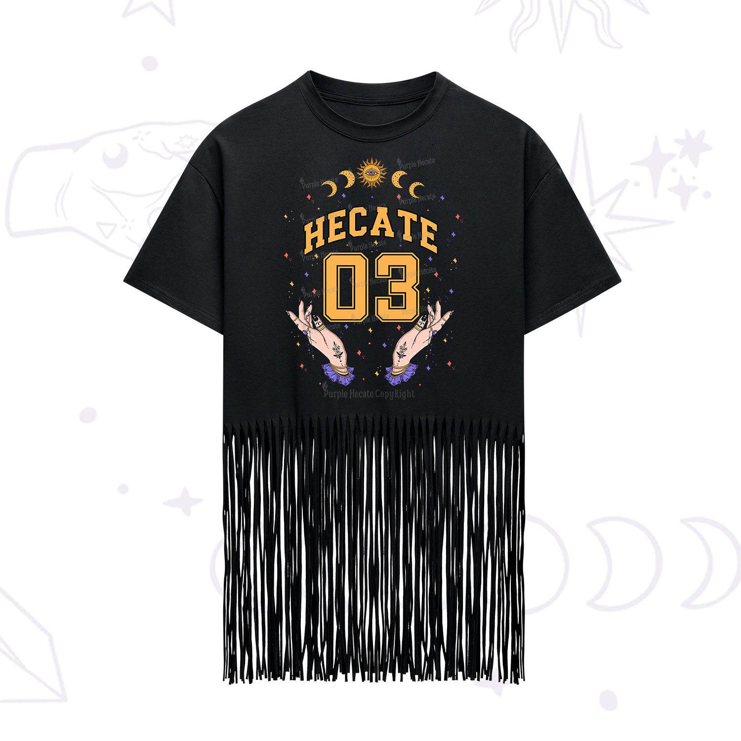 Purplehecate Hecate Moonlight Sorcery Fringe Hem T-Shirt