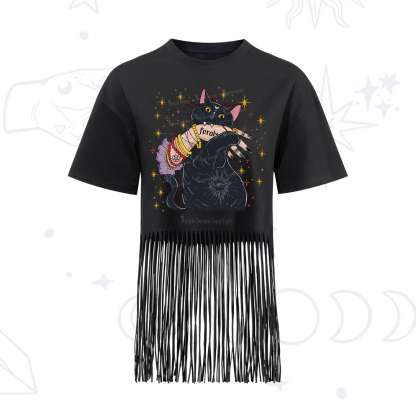 Purplehecate Feral Cat Fringe Hem T-Shirt