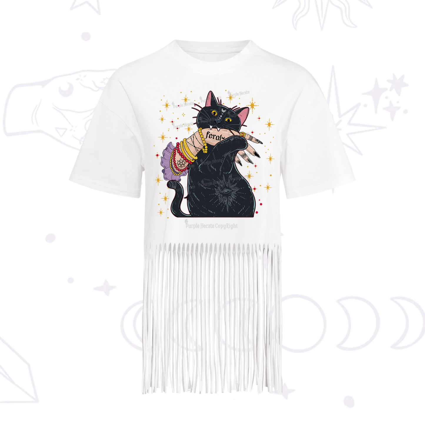 Purplehecate Feral Cat Fringe Hem T-Shirt
