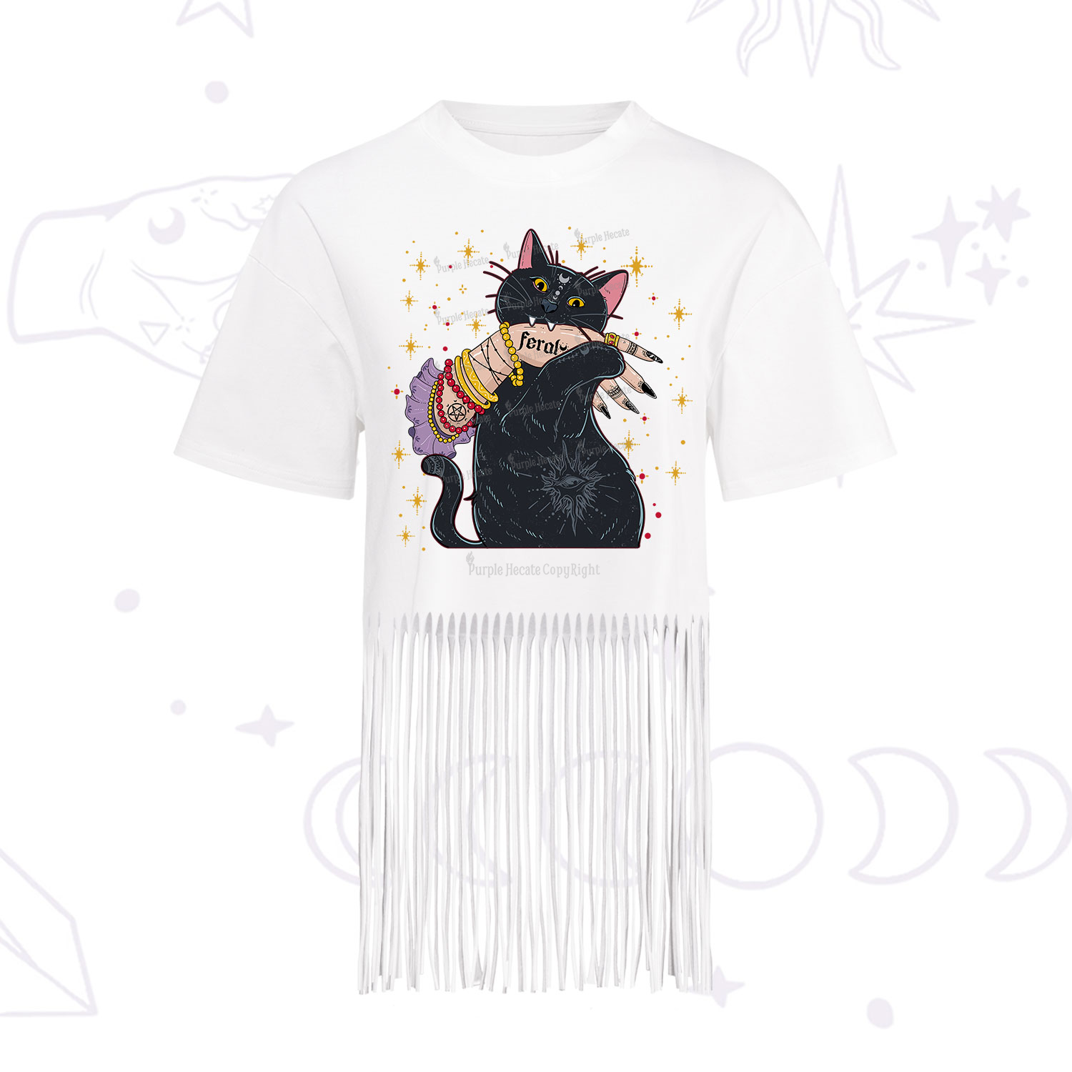 Purplehecate Feral Cat Fringe Hem T-Shirt