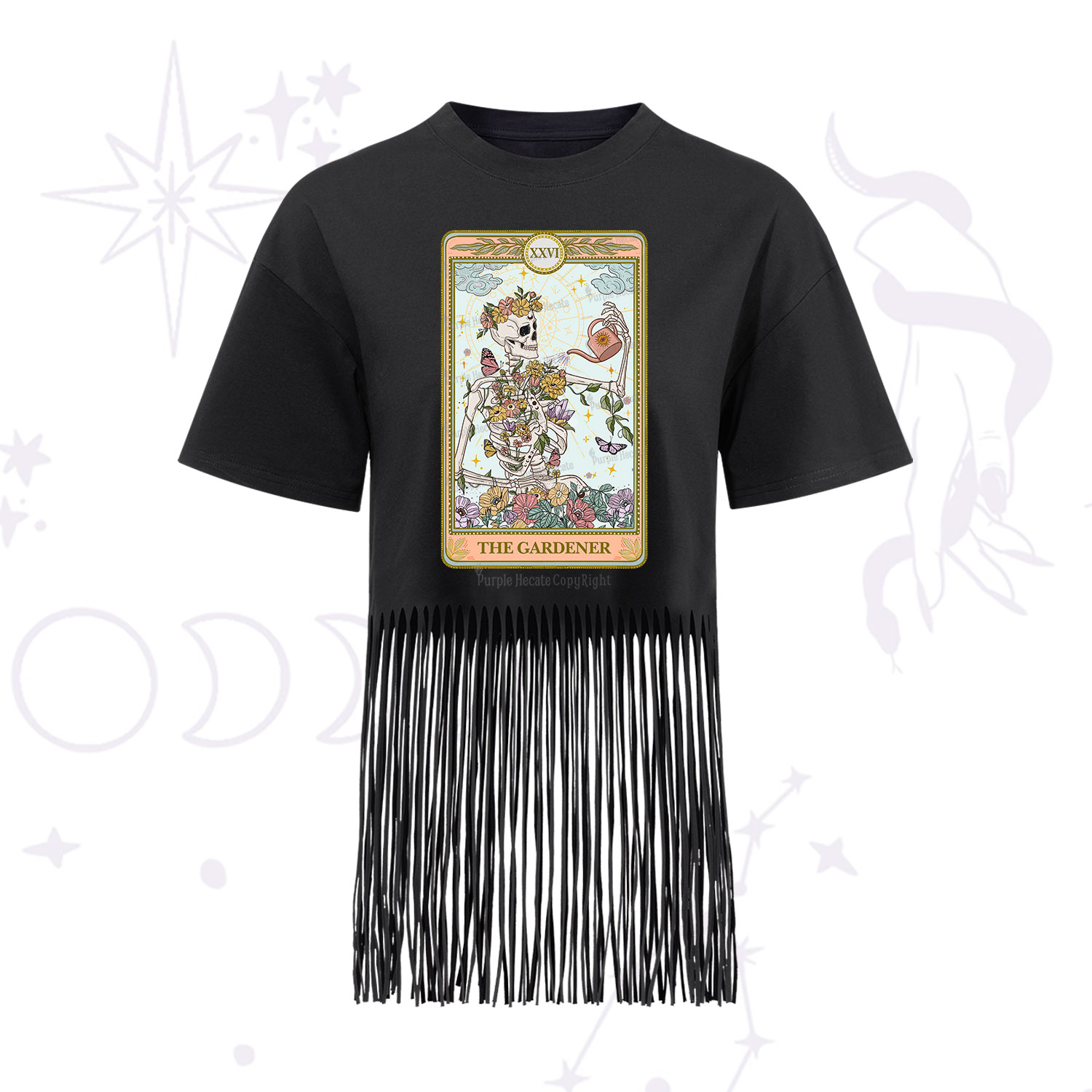 Purplehecate The Skeleton Gardener Tarot Fringe Hem T-Shirt