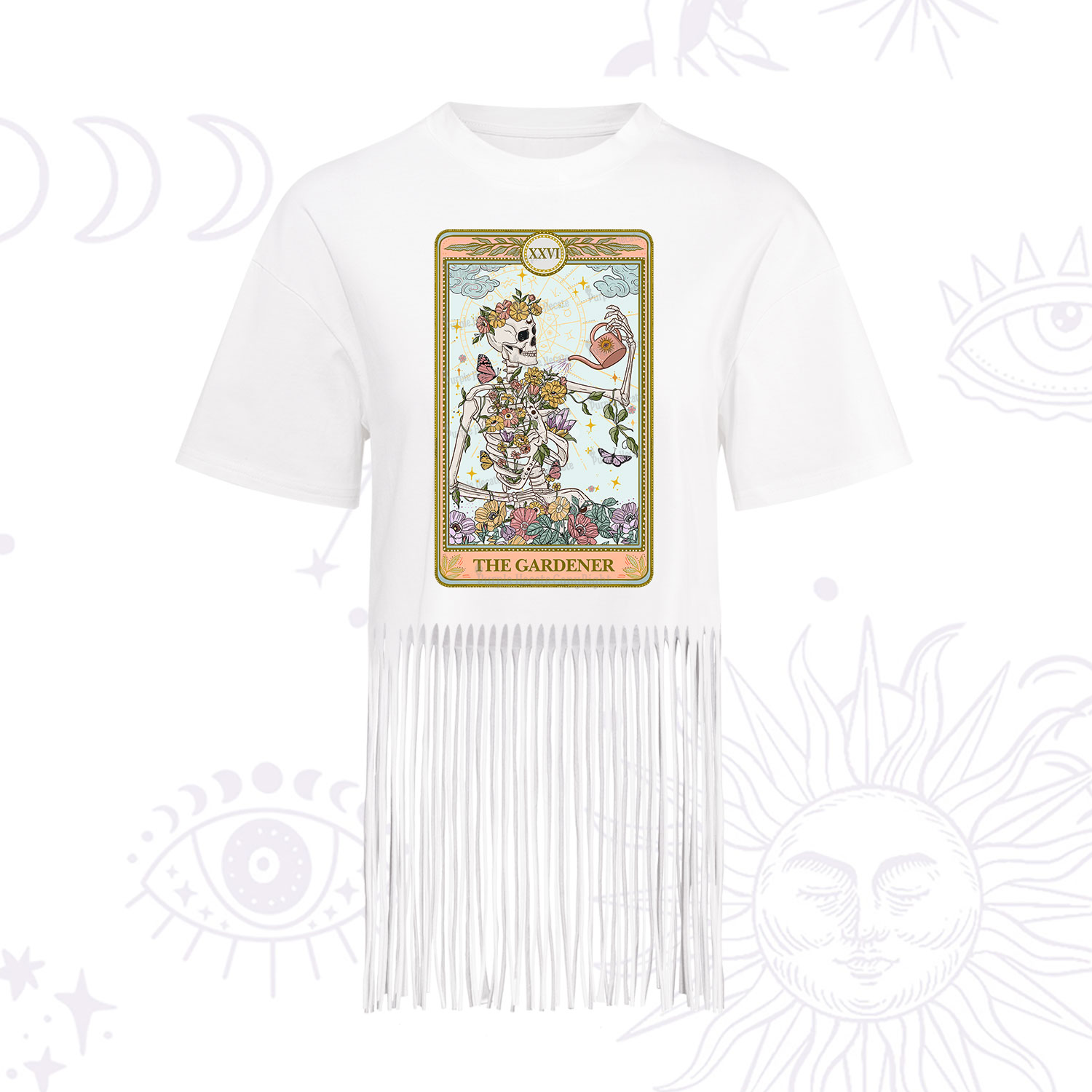 Purplehecate The Skeleton Gardener Tarot Fringe Hem T-Shirt