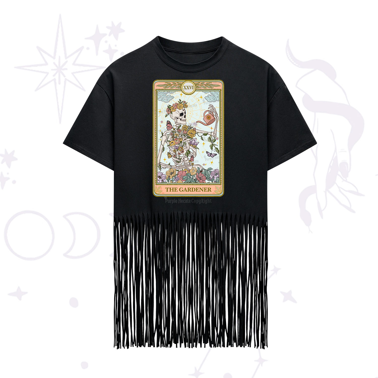 Purplehecate The Skeleton Gardener Tarot Fringe Hem T-Shirt