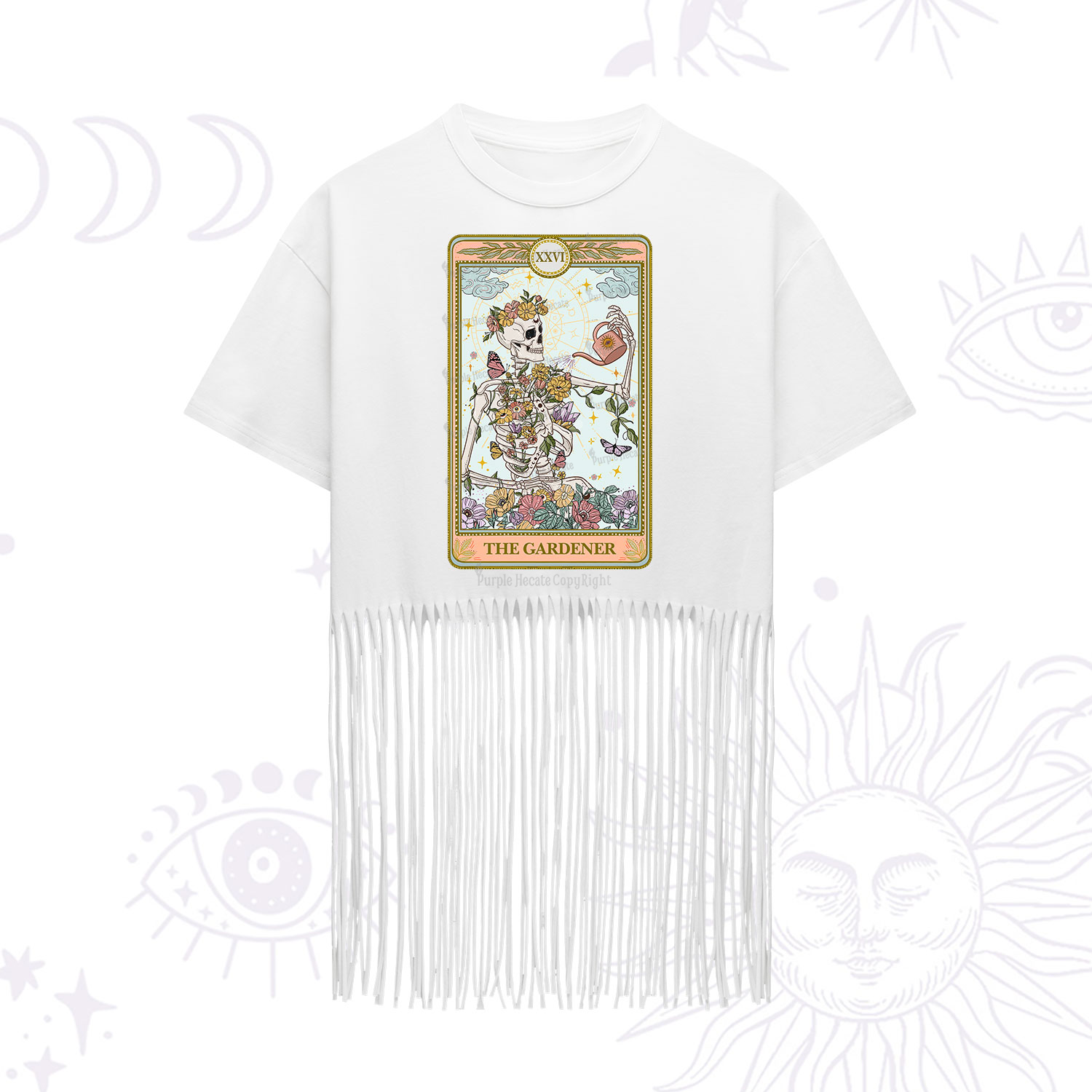 Purplehecate The Skeleton Gardener Tarot Fringe Hem T-Shirt