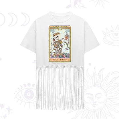 Purplehecate The Skeleton Gardener Tarot Fringe Hem T-Shirt