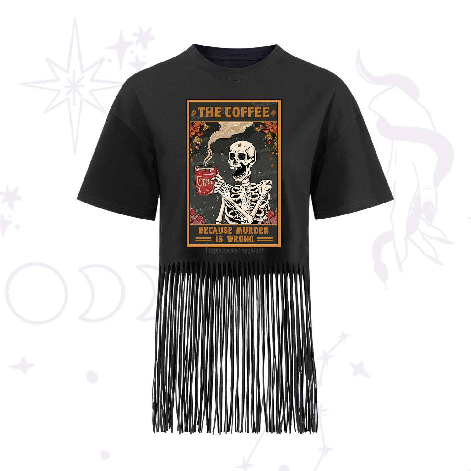 Purplehecate The Coffee Because Murder Is Wrong Oracle Card Fringe Hem T-Shirt