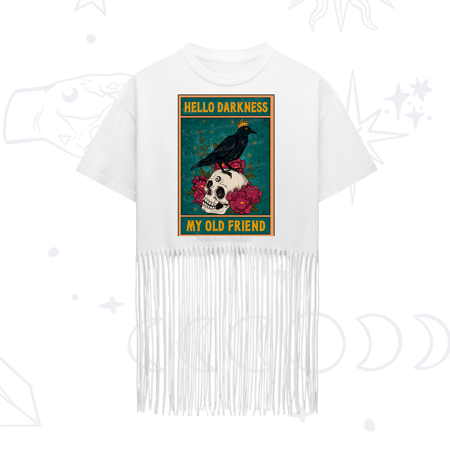 Purplehecate Hello Darkness My Old Friend Oracle Card Fringe Hem T-Shirt