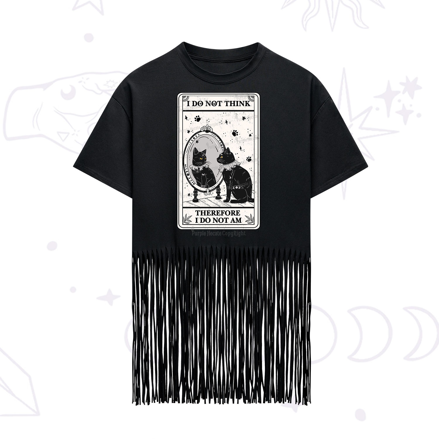 Purplehecate The I Do Not Think Therefore I Do Not Am Oracle Card Fringe Hem T-Shirt