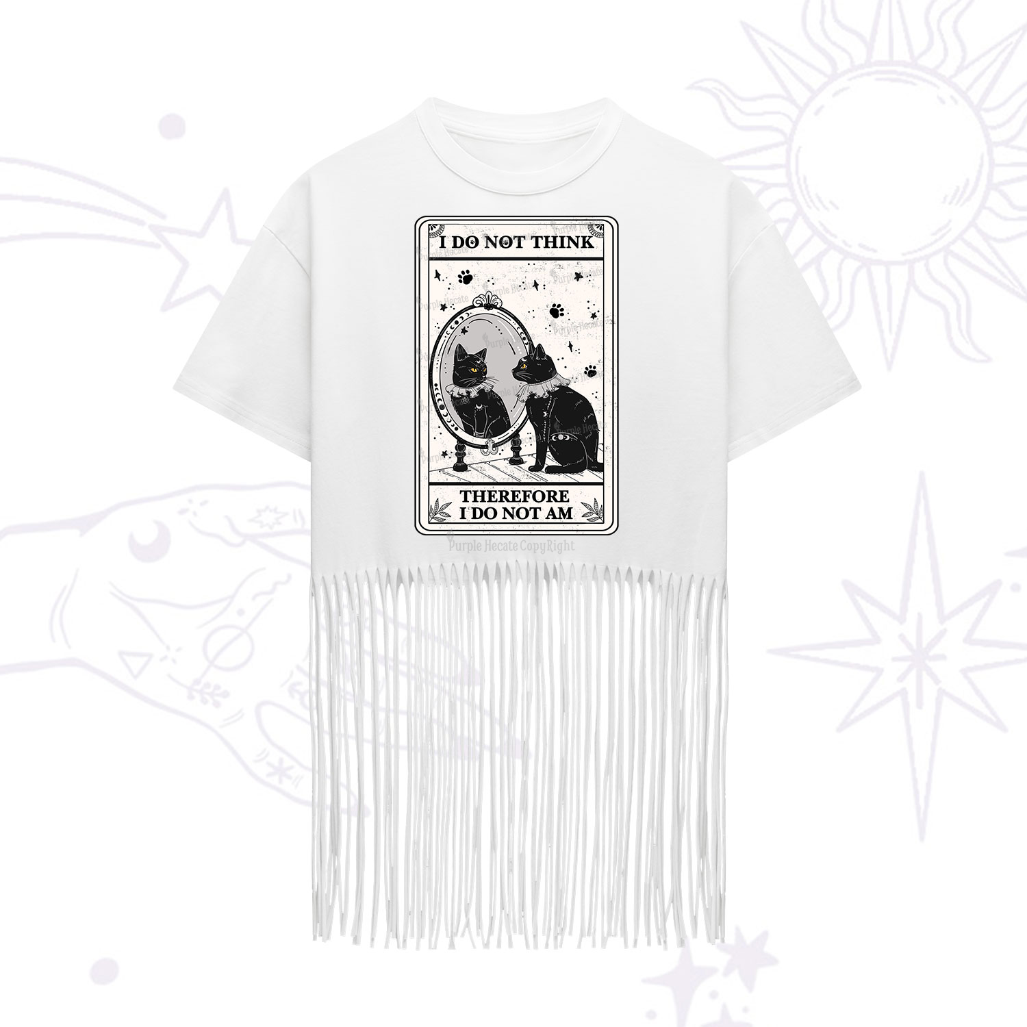 Purplehecate The I Do Not Think Therefore I Do Not Am Oracle Card Fringe Hem T-Shirt