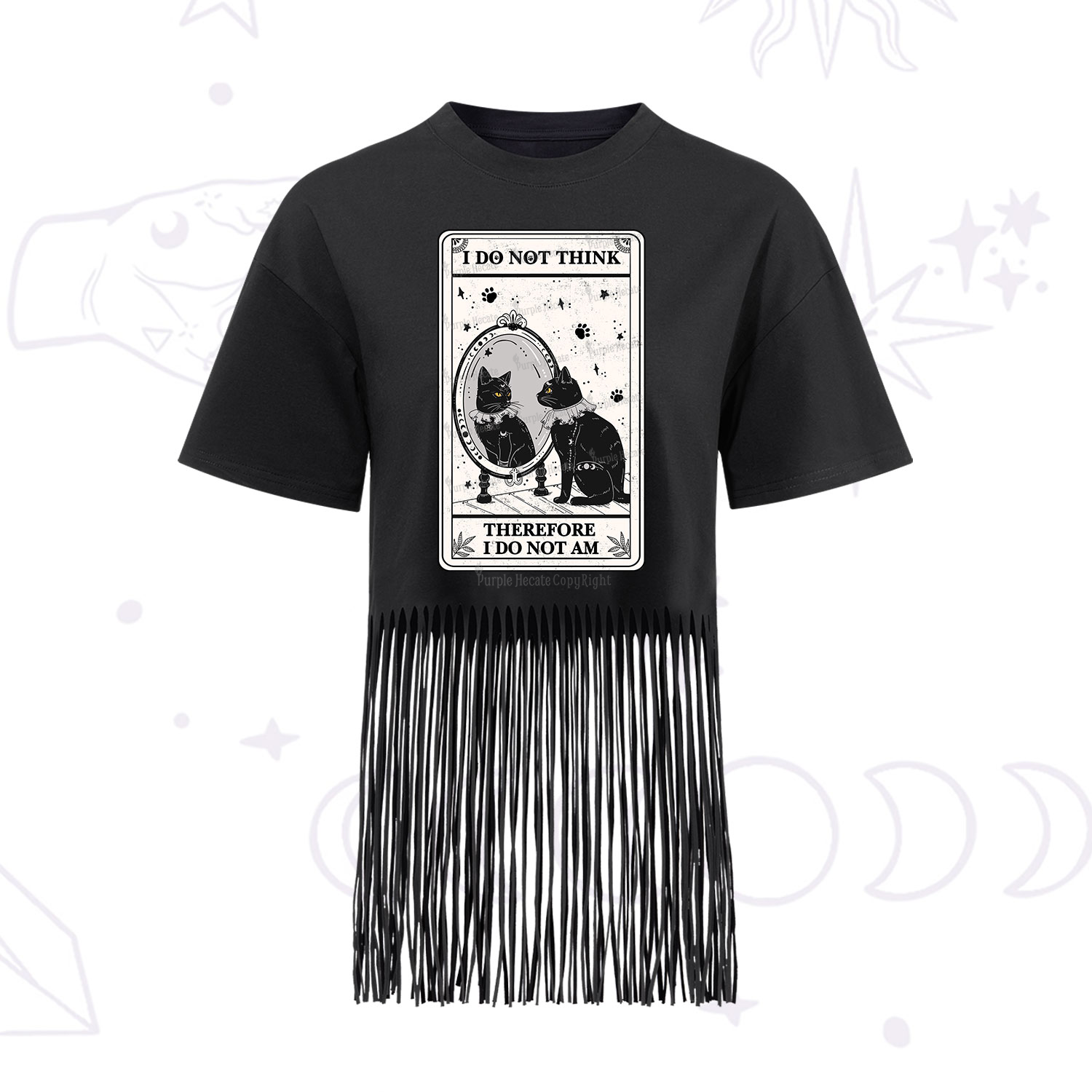 Purplehecate The I Do Not Think Therefore I Do Not Am Oracle Card Fringe Hem T-Shirt