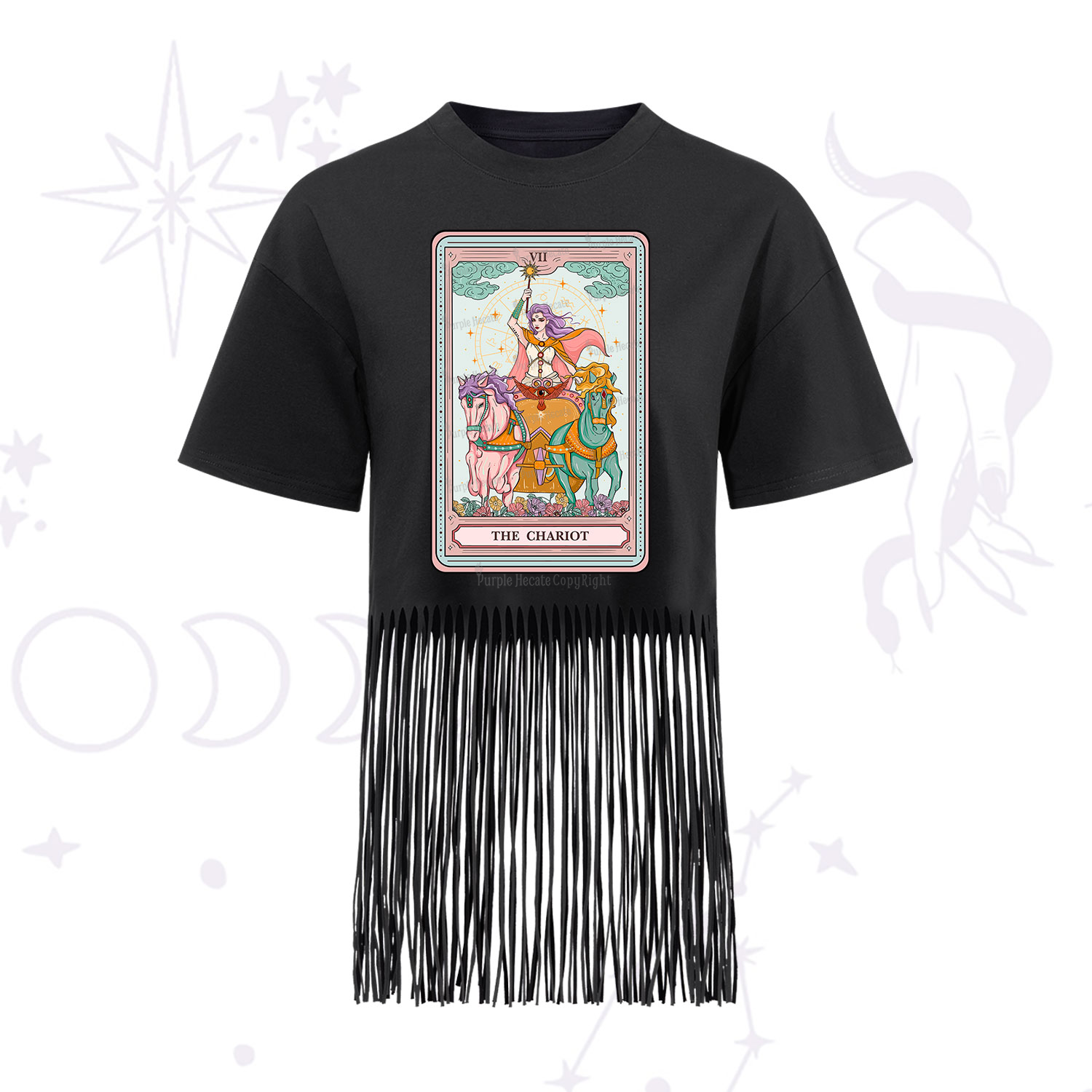 Purplehecate The Chariot Tarot Fringe Hem T-Shirt