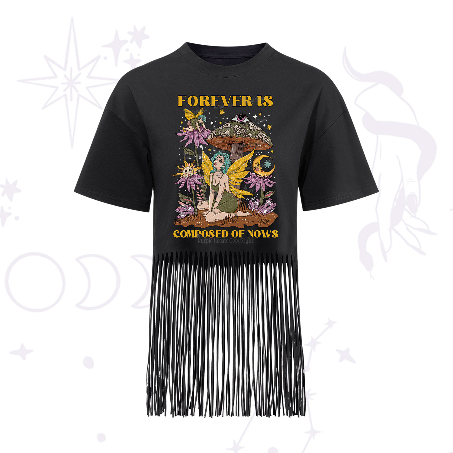 Purplehecate Forever Is Composed Of Nows Fringe Hem T-Shirt